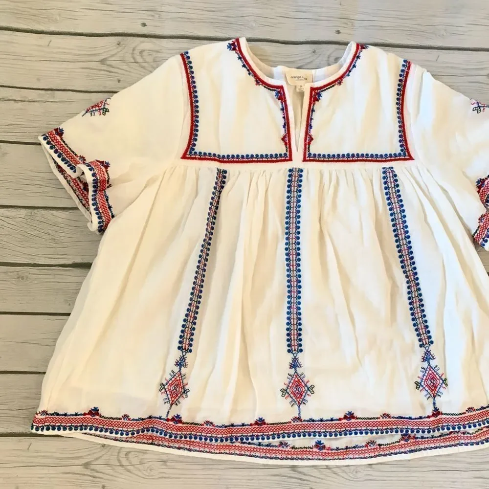 Orange Creek white boho babydoll top-medium - Picture 3 of 8